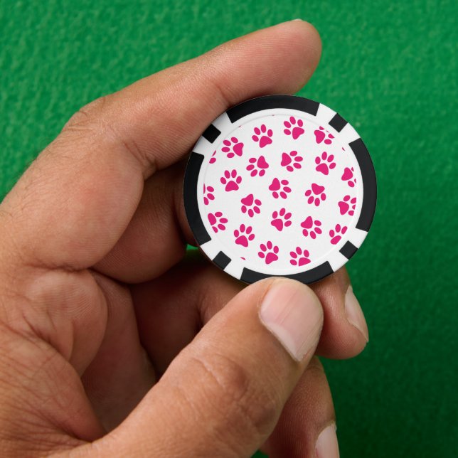 Pattern Of Paws, Dog Paws, Pink Paws Poker Chips (Hand)