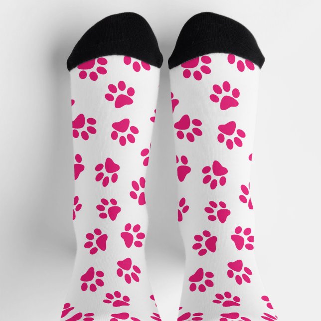 Pattern Of Paws, Dog Paws, Pink Paws Socks (Top)