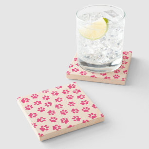 Pattern Of Paws, Dog Paws, Pink Paws Stone Coaster