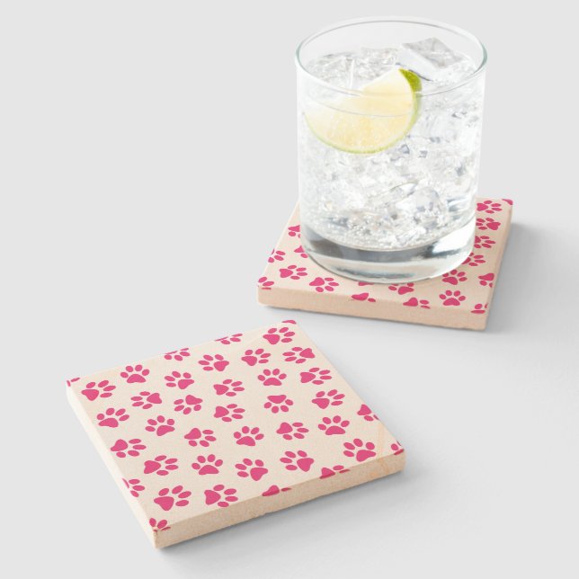 Pattern Of Paws, Dog Paws, Pink Paws Stone Coaster (Side)