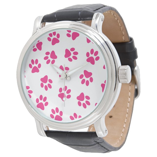 Pattern Of Paws, Dog Paws, Pink Paws Watch (Angled)