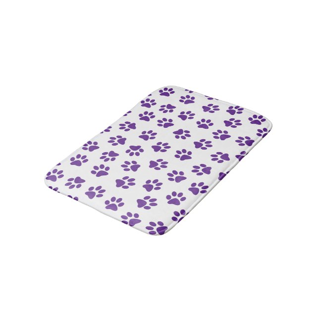 Pattern Of Paws, Dog Paws, Purple Paws Bath Mat (Angled)