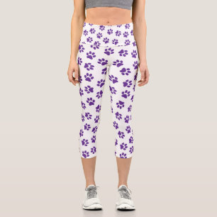 Pattern Of Paws, Dog Paws, Purple Paws Capri Leggings