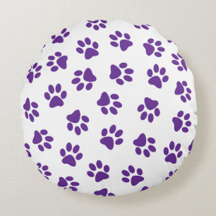 Pattern Of Paws, Dog Paws, Purple Paws Round Pillow