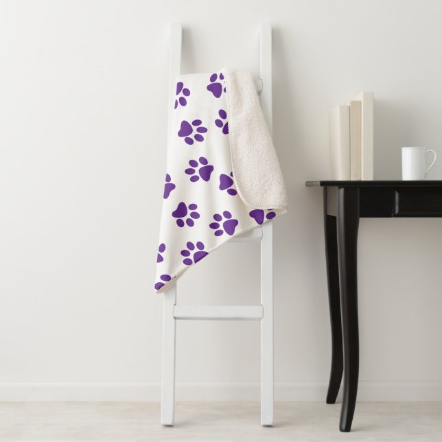 Pattern Of Paws, Dog Paws, Purple Paws Sherpa Blanket (In Situ)