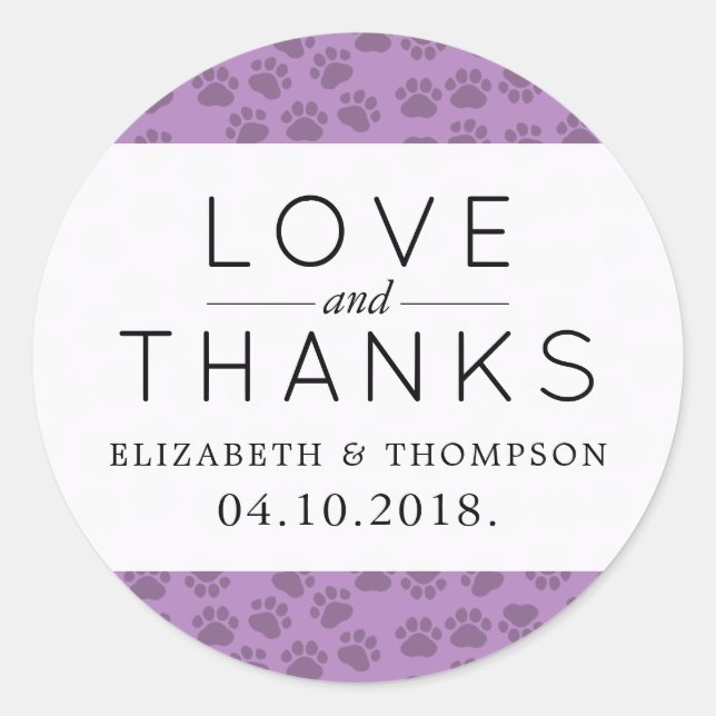 Pattern Of Paws, Dog Paws, Purple Paws, Wedding Classic Round Sticker (Front)