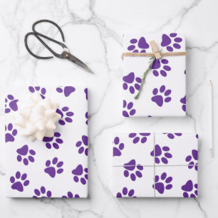 Pattern Of Paws, Dog Paws, Purple Paws Wrapping Paper Sheet