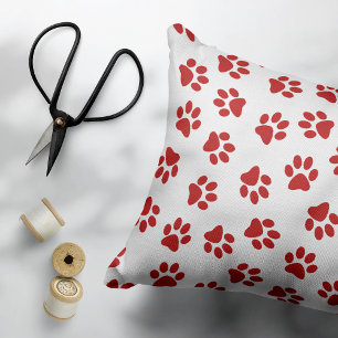 Pattern Of Paws, Dog Paws, Red Paws Accent Pillow