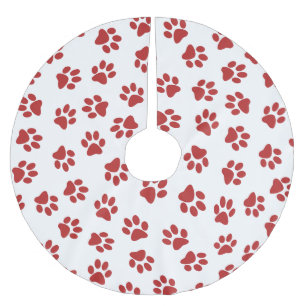 Pattern Of Paws, Dog Paws, Red Paws Brushed Polyester Tree Skirt