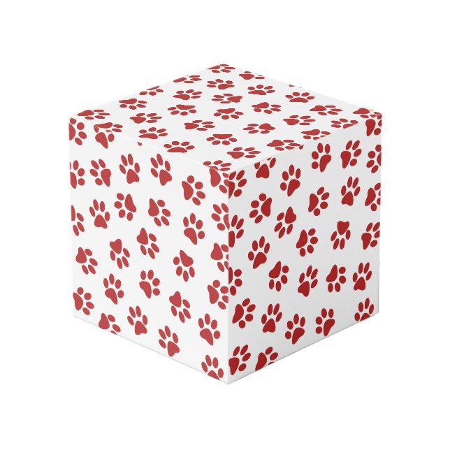 Pattern Of Paws, Dog Paws, Red Paws Cube (Front Angled)