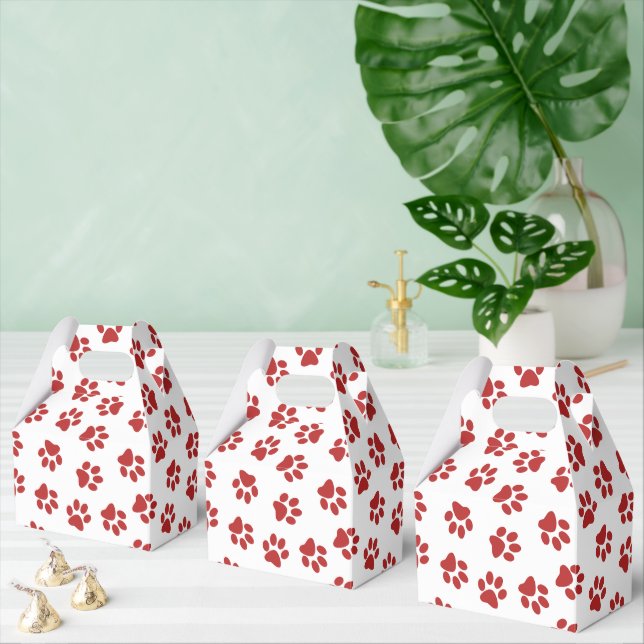 Pattern Of Paws, Dog Paws, Red Paws Favor Box (Multiple)