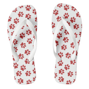 Pattern Of Paws, Dog Paws, Red Paws Flip Flops