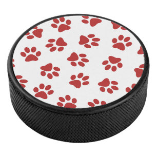 Pattern Of Paws, Dog Paws, Red Paws Hockey Puck