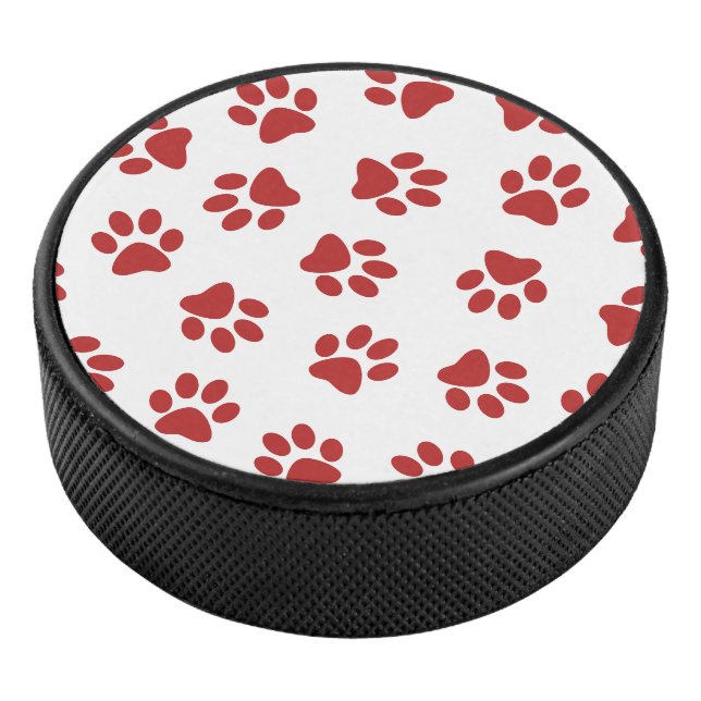 Pattern Of Paws, Dog Paws, Red Paws Hockey Puck (3/4)