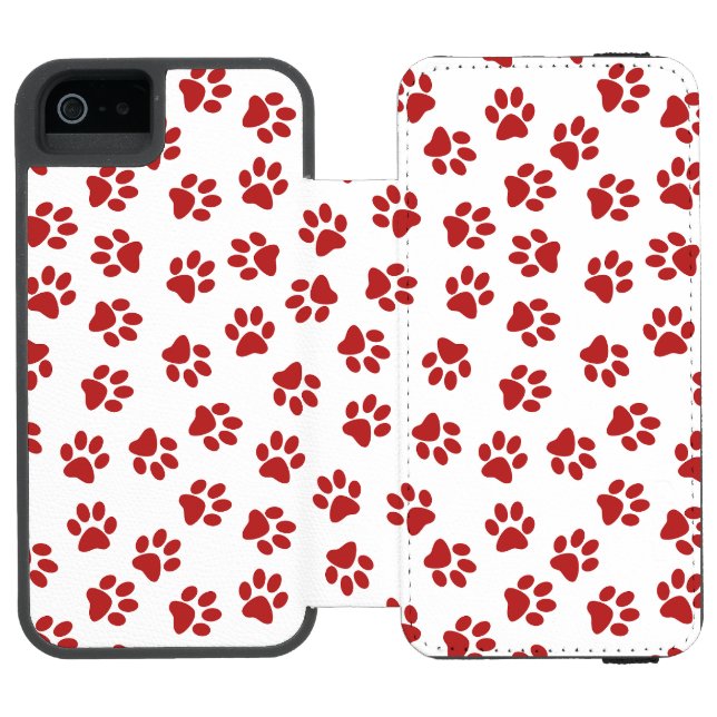 Pattern Of Paws, Dog Paws, Red Paws Incipio iPhone Wallet Case (Folio Open)