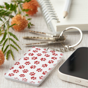 Pattern Of Paws, Dog Paws, Red Paws Keychain