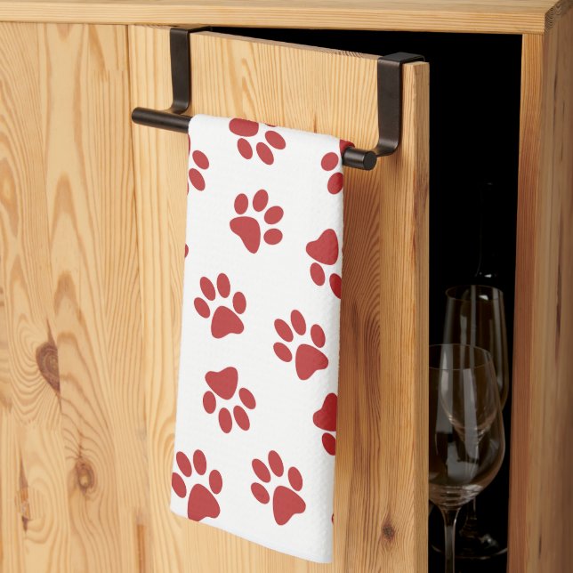 Pattern Of Paws, Dog Paws, Red Paws Kitchen Towel (Thirds Fold)