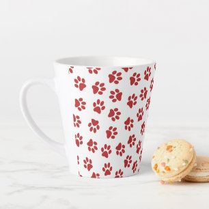 Pattern Of Paws, Dog Paws, Red Paws Latte Mug