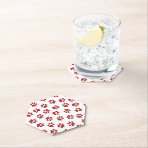 Pattern Of Paws, Dog Paws, Red Paws Paper Coaster