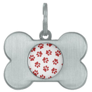 Pattern Of Paws, Dog Paws, Red Paws Pet ID Tag
