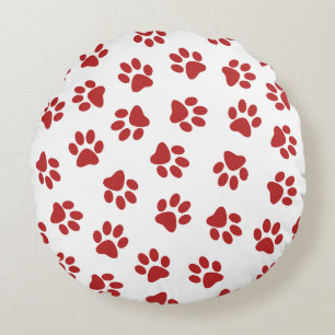 Pattern Of Paws, Dog Paws, Red Paws Round Pillow
