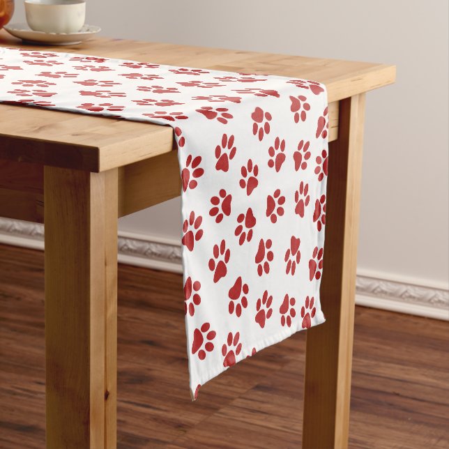 Pattern Of Paws, Dog Paws, Red Paws Short Table Runner (In Situ)