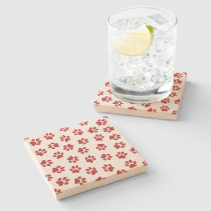 Pattern Of Paws, Dog Paws, Red Paws Stone Coaster