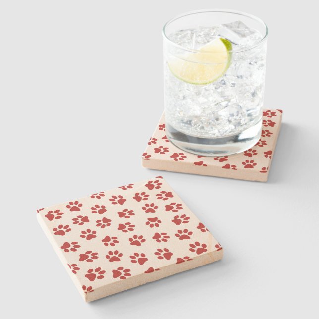 Pattern Of Paws, Dog Paws, Red Paws Stone Coaster (Side)