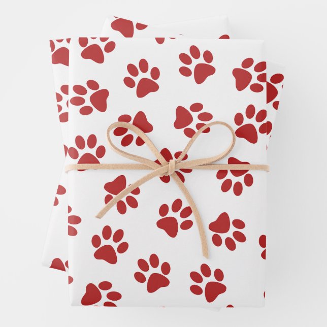 Pattern Of Paws, Dog Paws, Red Paws Wrapping Paper Sheet (In situ)