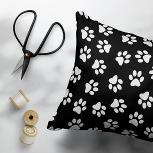 Pattern Of Paws, Dog Paws, White Paws Accent Pillow