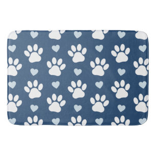 Pattern Of Paws, Dog Paws, White Paws, Blue Hearts Bath Mat