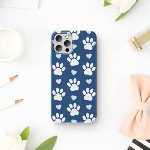 Pattern Of Paws, Dog Paws, White Paws, Blue Hearts iPhone 11 Case