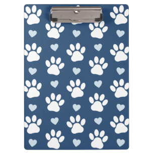 Pattern Of Paws, Dog Paws, White Paws, Blue Hearts Clipboard