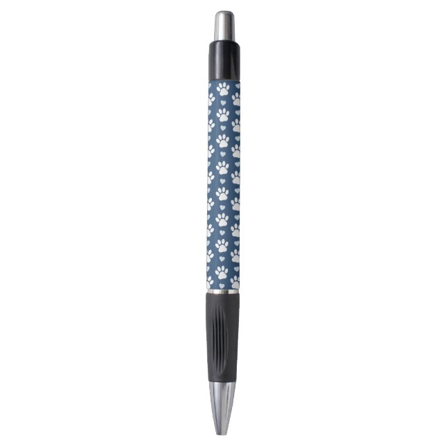 Pattern Of Paws, Dog Paws, White Paws, Blue Hearts Pen (Front Vertical)