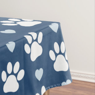 Pattern Of Paws, Dog Paws, White Paws, Blue Hearts Tablecloth