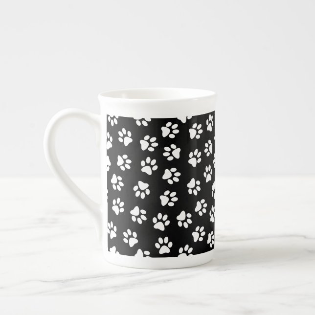 Pattern Of Paws, Dog Paws, White Paws Bone China Mug (Left)
