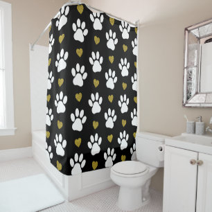 Pattern Of Paws, Dog Paws, White Paws, Gold Hearts