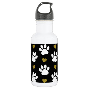 Pattern Of Paws, Dog Paws, White Paws, Gold Hearts 532 Ml Water Bottle