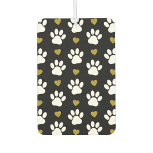 Pattern Of Paws, Dog Paws, White Paws, Gold Hearts Air Freshener