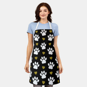 Pattern Of Paws, Dog Paws, White Paws, Gold Hearts Apron