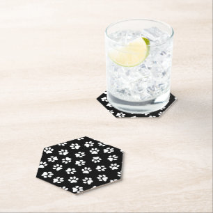 Pattern Of Paws, Dog Paws, White Paws Paper Coaster
