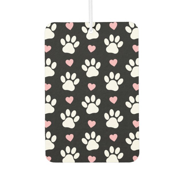 Pattern Of Paws, Dog Paws, White Paws, Pink Hearts Air Freshener (Front)