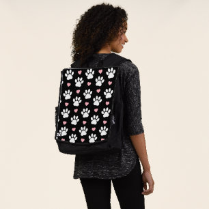 Pattern Of Paws, Dog Paws, White Paws, Pink Hearts Backpack