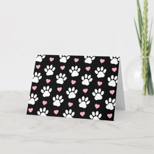 Pattern Of Paws, Dog Paws, White Paws, Pink Hearts Card