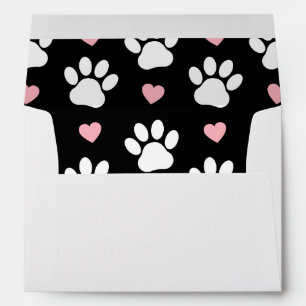 Pattern Of Paws, Dog Paws, White Paws, Pink Hearts Envelope