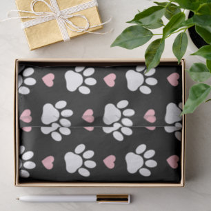 Pattern Of Paws, Dog Paws, White Paws, Pink Hearts Tissue Paper