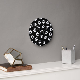 Pattern Of Paws, Dog Paws, White Paws Round Clock