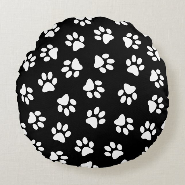 Pattern Of Paws, Dog Paws, White Paws Round Pillow (Front)