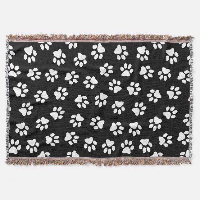 Pattern Of Paws, Dog Paws, White Paws Throw Blanket (Front)