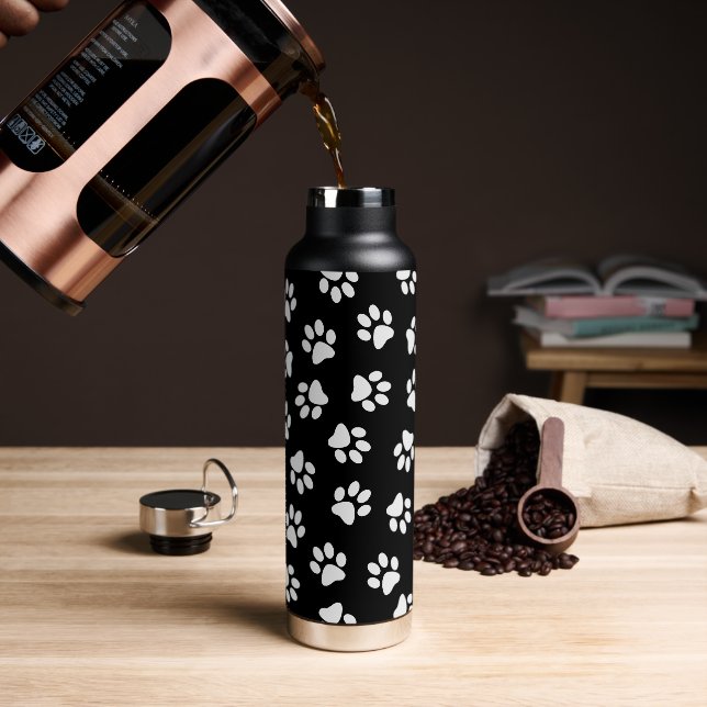 Pattern Of Paws, Dog Paws, White Paws Water Bottle (Coffee)
